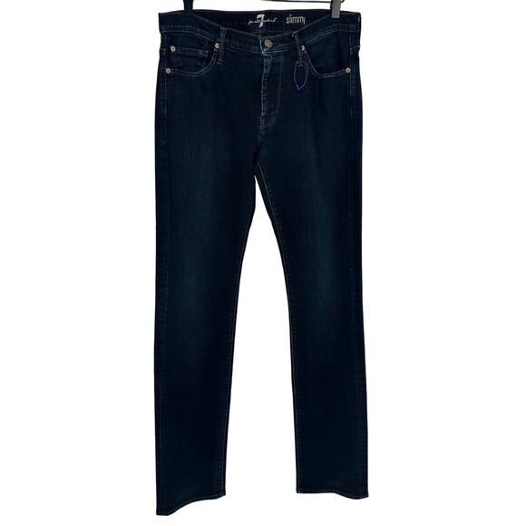 7 For All Mankind Slimmy Jeans Blue Dark Wash Mid Rise Casual Western Stretch 30 - Picture 1 of 10